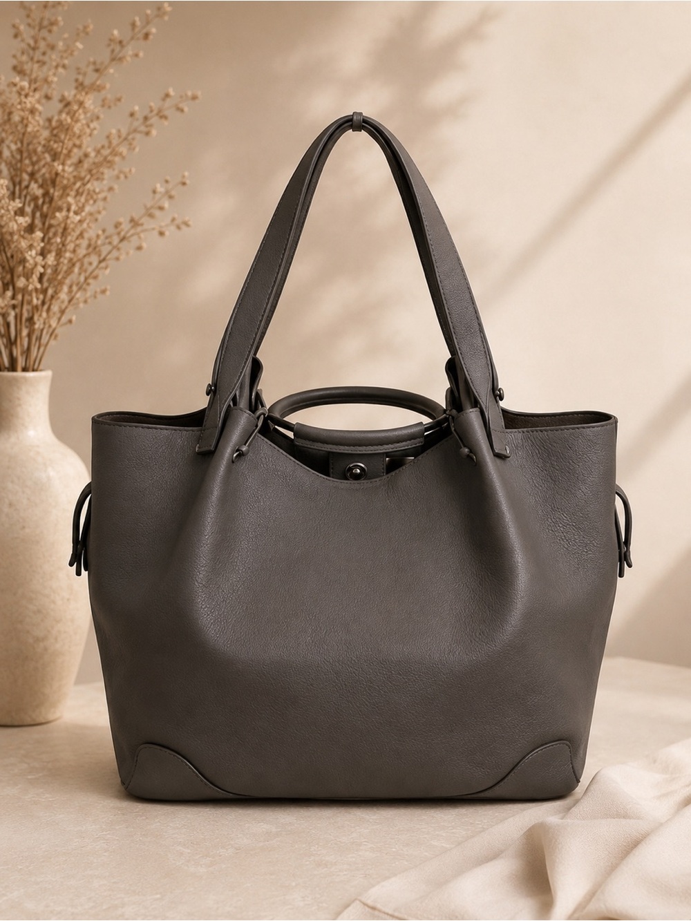 Sondra Roberts Gray faux Leather Structured Shoulder Bag everyday tote